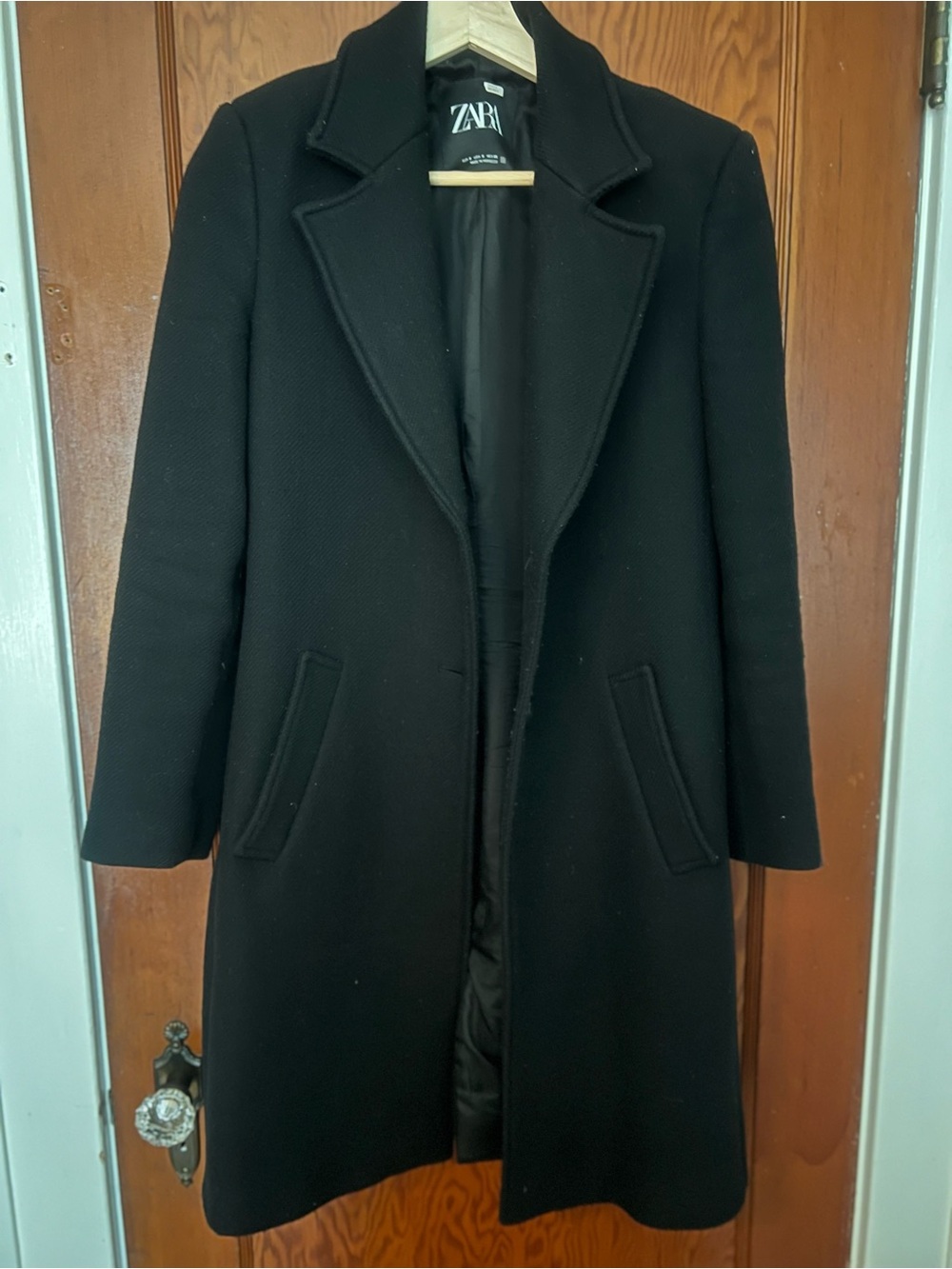 Zara Black Tailored Wool-Blend Pea Coat
